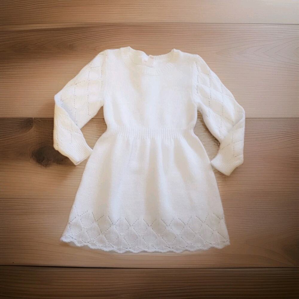 Cat & Jack Girls White Sweater Dress Size 3T Cable Knit Sparkle Long Sleeve